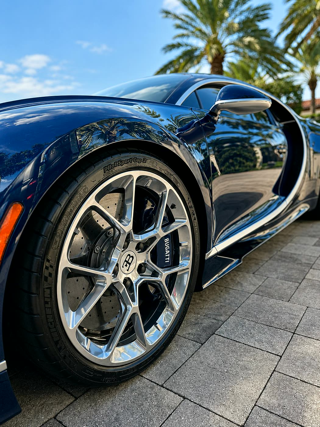 Bugatti wheel close-up after detailing in Miami