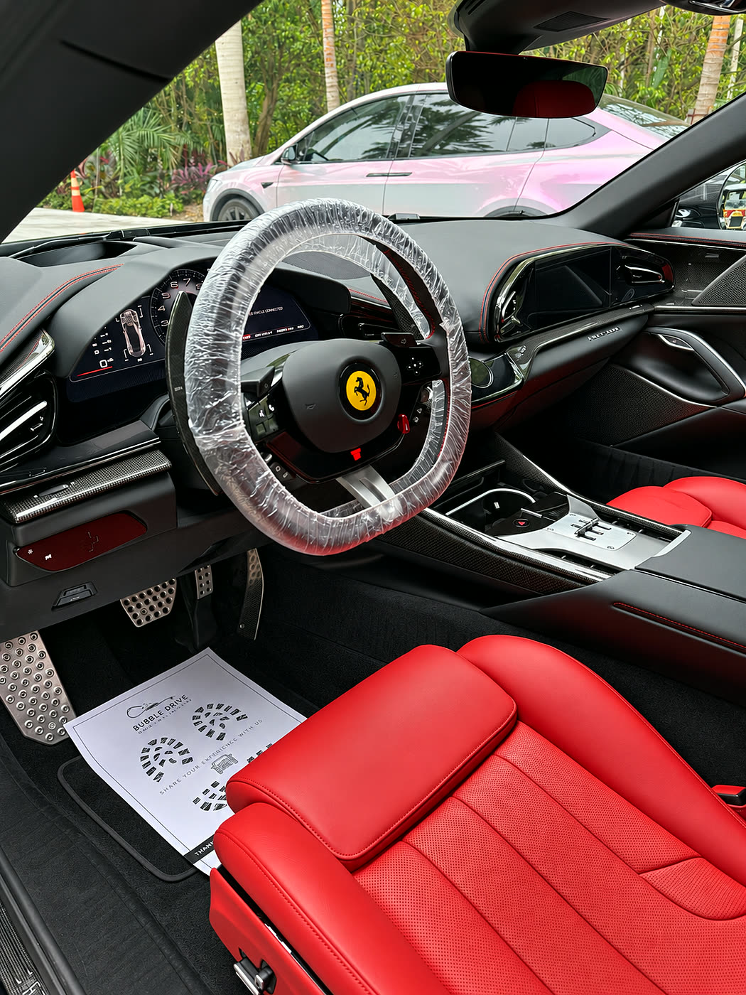 Ferrari red leather interior detailed in Miami